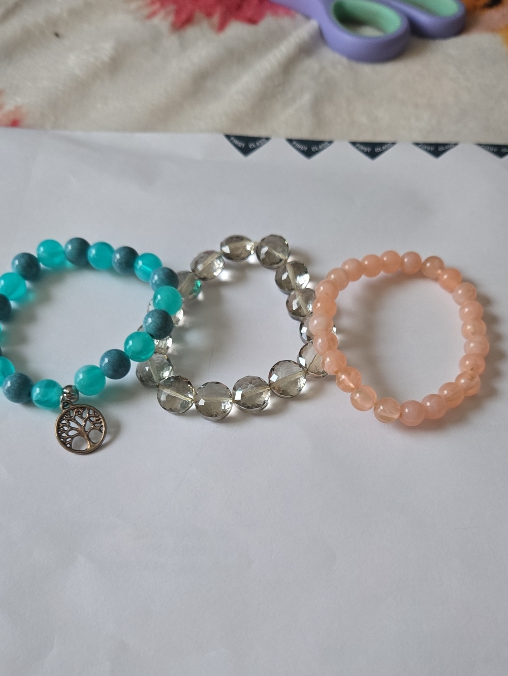 NWOT, Beaded Stack Bracelet Set - Turquoise, Clear Bling, Peach - Unbranded